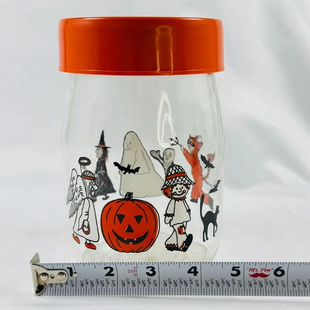 Vintage Carlton Glass Halloween 1L Canister Jar Orange Lid Kids Costumes USA